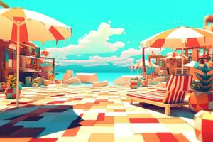 3D Render Summer Themed Backdrop generative AI photo