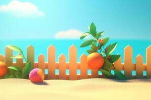 3D Render Summer Themed Backdrop generative AI photo