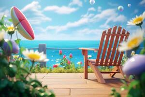 3D Render Summer Themed Backdrop generative AI photo