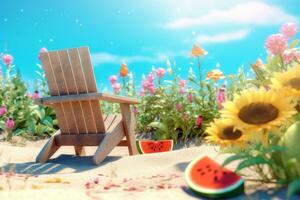 3D Render Summer Themed Backdrop generative AI photo