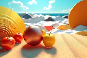 3D Render Summer Themed Backdrop generative AI photo