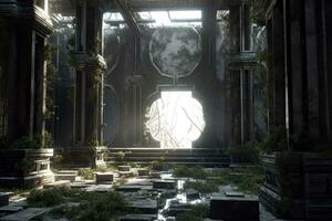 3D Render of a Cryptic Strange Otherworldly Dungeon Background generative AI photo