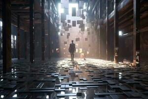 3D Render of a Cryptic Strange Otherworldly Dungeon Background generative AI photo