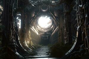 3D Render of a Cryptic Strange Otherworldly Dungeon Background generative AI photo