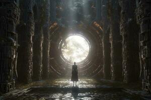 3D Render of a Cryptic Strange Otherworldly Dungeon Background generative AI photo