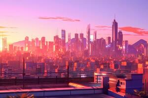 3D Render of a Futuristic Neon Summer City generative AI photo