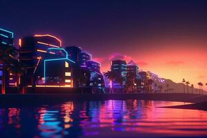 3D Render of a Futuristic Neon Summer City generative AI photo