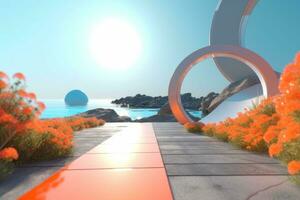 3D Render of a Futuristic Summer Beachscape generative AI photo