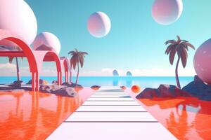 3D Render of a Futuristic Summer Beachscape generative AI photo