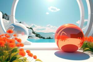 3D Render of a Futuristic Summer Beachscape generative AI photo