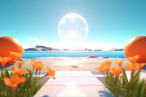 3D Render of a Futuristic Summer Beachscape generative AI photo