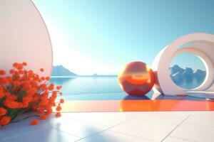 3D Render of a Futuristic Summer Beachscape generative AI photo