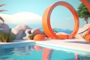 3D Render of a Futuristic Summer Beachscape generative AI photo