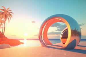 3D Render of a Futuristic Summer Beachscape generative AI photo