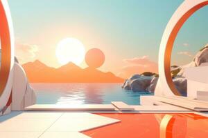 3D Render of a Futuristic Summer Beachscape generative AI photo