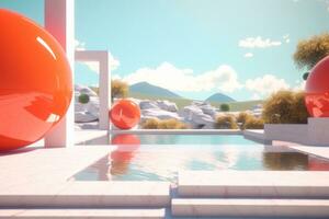 3D Render of a Futuristic Summer Beachscape generative AI photo