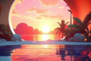 3D Render of a Futuristic Summer Beachscape generative AI photo