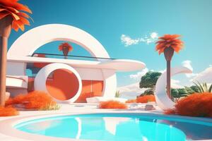 3D Render of a Futuristic Summer Beachscape generative AI photo