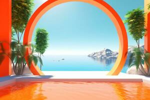 3D Render of a Futuristic Summer Beachscape generative AI photo