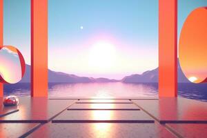 3D Render of a Futuristic Summer Beachscape generative AI photo