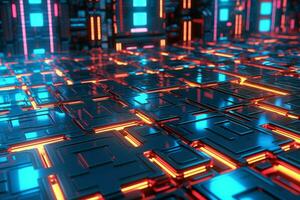 3D Render of a Glowing Cyber Texture Abstract Background generative AI photo