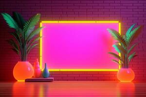 3D Render of a Neon Summer Landscape Background generative AI photo