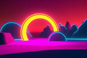 3D Render of a Neon Summer Landscape Background generative AI photo