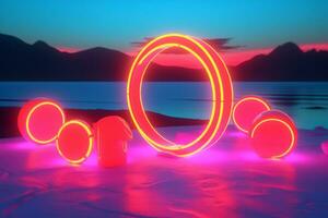 3D Render of a Neon Summer Landscape Background generative AI photo