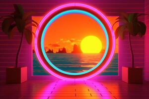 3D Render of a Neon Summer Landscape Background generative AI photo