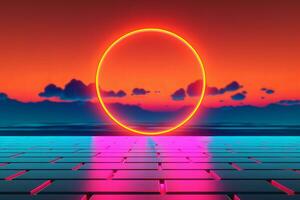 3D Render of a Neon Summer Landscape Background generative AI photo