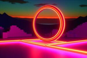 3D Render of a Neon Summer Landscape Background generative AI photo