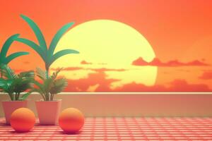 3D Render of a Retro Classic Summer Background generative AI photo