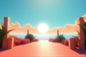 3D Render of a Retro Classic Summer Background generative AI photo