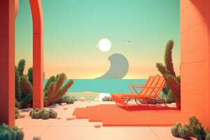 3D Render of a Retro Classic Summer Background generative AI photo