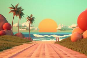 3D Render of a Retro Classic Summer Background generative AI photo