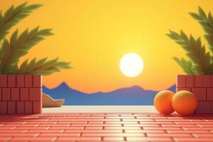 3D Render of a Retro Classic Summer Background generative AI photo