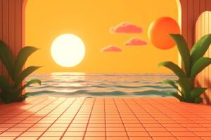 3D Render of a Retro Classic Summer Background generative AI photo