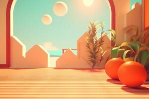 3D Render of a Retro Classic Summer Background generative AI photo