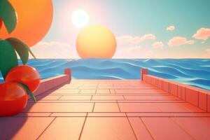 3D Render of a Retro Classic Summer Background generative AI photo