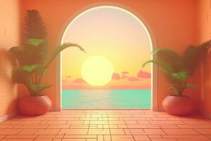 3D Render of a Retro Classic Summer Background generative AI photo
