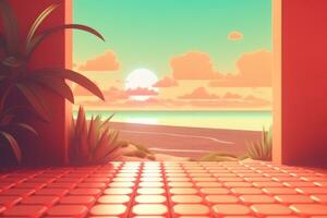 3D Render of a Retro Classic Summer Background generative AI photo