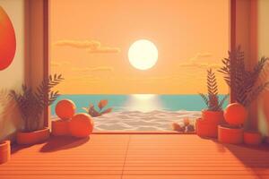 3D Render of a Retro Classic Summer Background generative AI photo