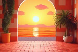 3D Render of a Retro Classic Summer Background generative AI photo