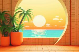 3D Render of a Retro Classic Summer Background generative AI photo