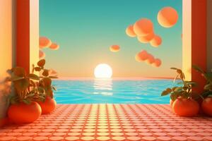 3D Render of a Retro Classic Summer Background generative AI photo