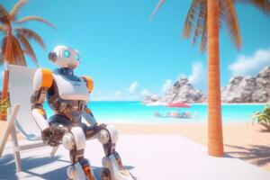 3D Render of a Robot on a Summer Beachscape generative AI photo