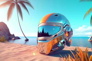 3D Render of a Robot on a Summer Beachscape generative AI photo