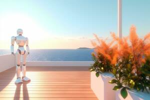 3D Render of a Robot on a Summer Beachscape generative AI photo