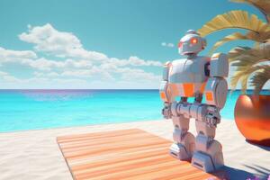 3D Render of a Robot on a Summer Beachscape generative AI photo