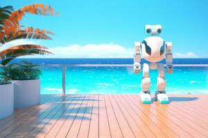 3D Render of a Robot on a Summer Beachscape generative AI photo